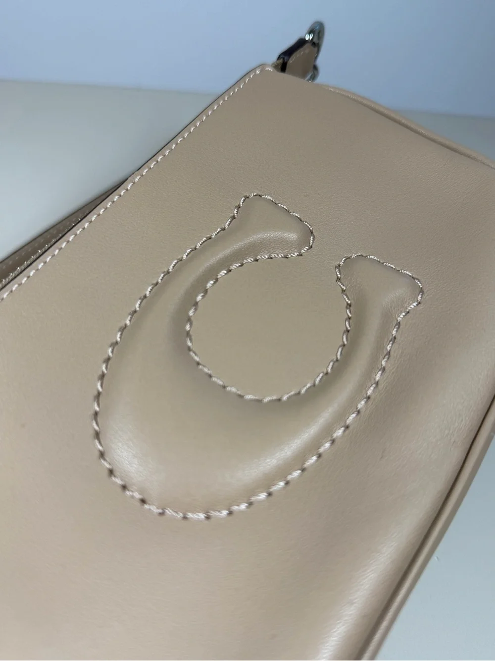 Coach Mini Shoulder Bag in Tan Leather with Embossed 'C'